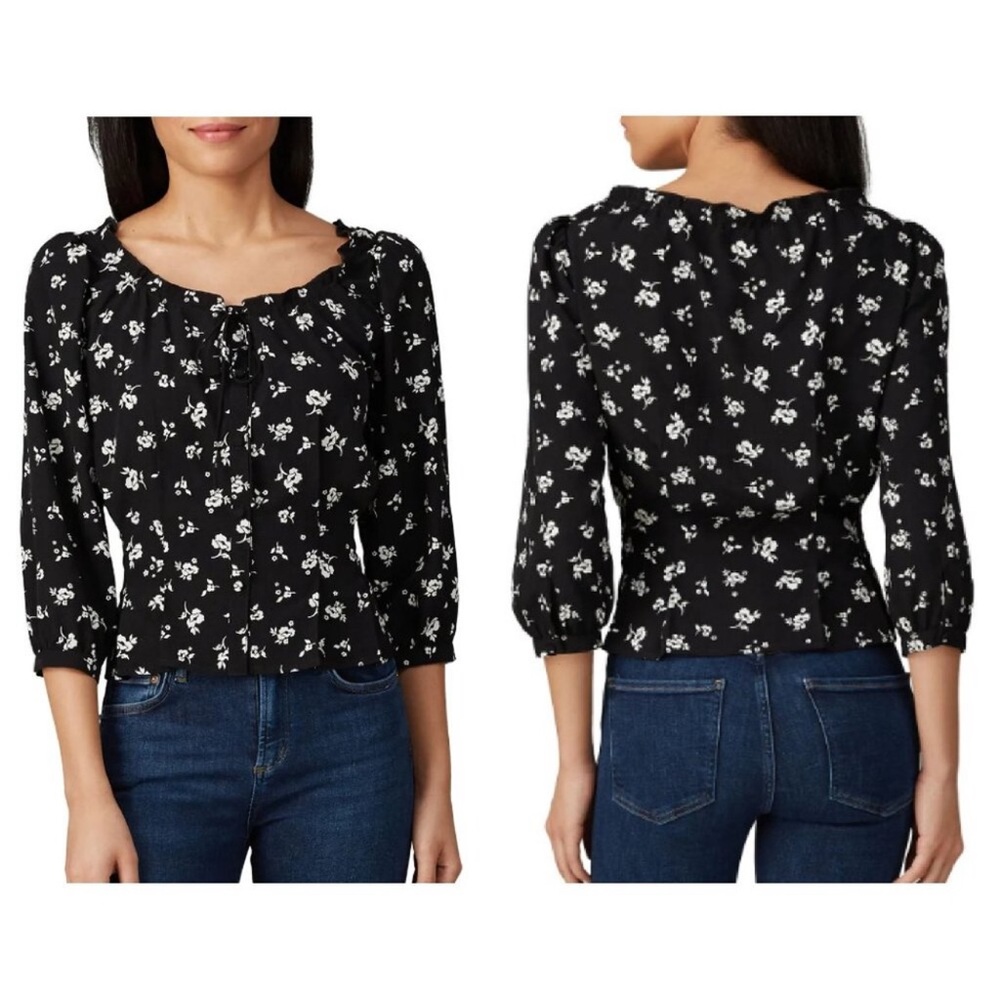 NWT Sweet Baby Jamie Black Floral Tie Top Size Large